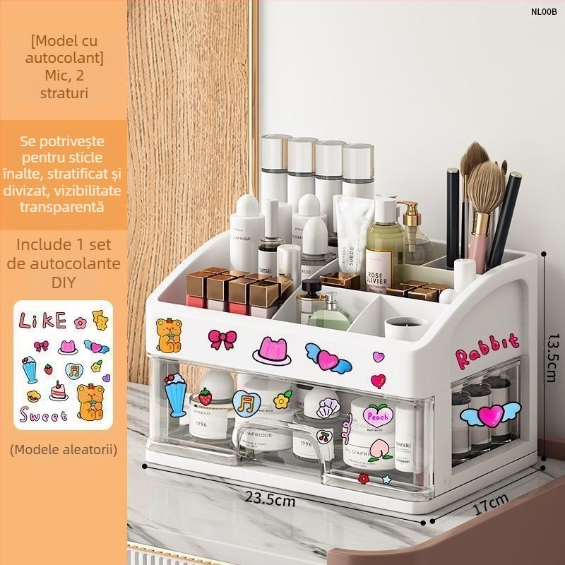 Cutie de depozitare cosmetică transparentă pentru birou, tip sertar rezistent la praf, pentru îngrijirea pielii, masă de toaletă, capacitate mare, cutie de machiaj pentru dormitor