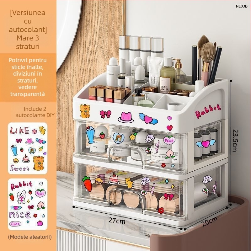 Cutie de depozitare cosmetică transparentă pentru birou, tip sertar rezistent la praf, pentru îngrijirea pielii, masă de toaletă, capacitate mare, cutie de machiaj pentru dormitor