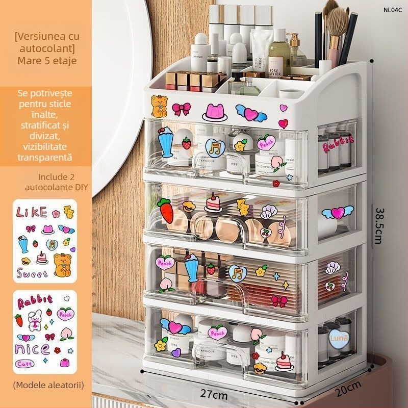 Cutie de depozitare cosmetică transparentă pentru birou, tip sertar rezistent la praf, pentru îngrijirea pielii, masă de toaletă, capacitate mare, cutie de machiaj pentru dormitor