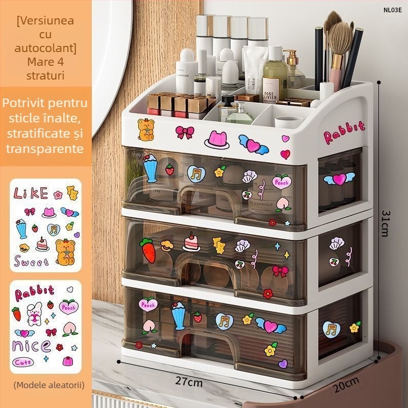 Cutie de depozitare cosmetică transparentă pentru birou, tip sertar rezistent la praf, pentru îngrijirea pielii, masă de toaletă, capacitate mare, cutie de machiaj pentru dormitor