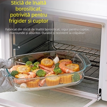 Cuptor cu microunde, tavă de copt din sticlă rezistentă la căldură, tacâmuri pentru cuptor cu microunde, bol pentru orez copt, mâncăruri la abur, rotunde, dreptunghiulare, farfurie pentru pește la abur, oală de cristal