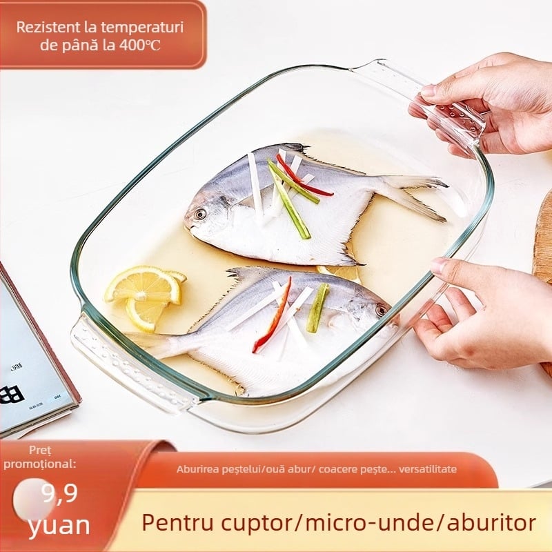 Cuptor cu microunde, tavă de copt din sticlă rezistentă la căldură, tacâmuri pentru cuptor cu microunde, bol pentru orez copt, mâncăruri la abur, rotunde, dreptunghiulare, farfurie pentru pește la abur, oală de cristal
