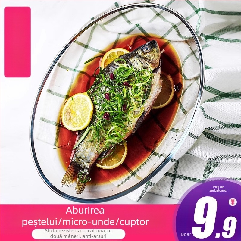 Cuptor cu microunde, tavă de copt din sticlă rezistentă la căldură, tacâmuri pentru cuptor cu microunde, bol pentru orez copt, mâncăruri la abur, rotunde, dreptunghiulare, farfurie pentru pește la abur, oală de cristal