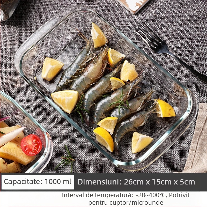 Cuptor cu microunde, tavă de copt din sticlă rezistentă la căldură, tacâmuri pentru cuptor cu microunde, bol pentru orez copt, mâncăruri la abur, rotunde, dreptunghiulare, farfurie pentru pește la abur, oală de cristal