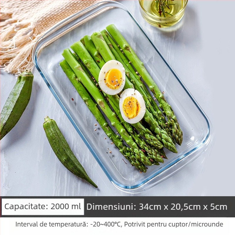 Cuptor cu microunde, tavă de copt din sticlă rezistentă la căldură, tacâmuri pentru cuptor cu microunde, bol pentru orez copt, mâncăruri la abur, rotunde, dreptunghiulare, farfurie pentru pește la abur, oală de cristal