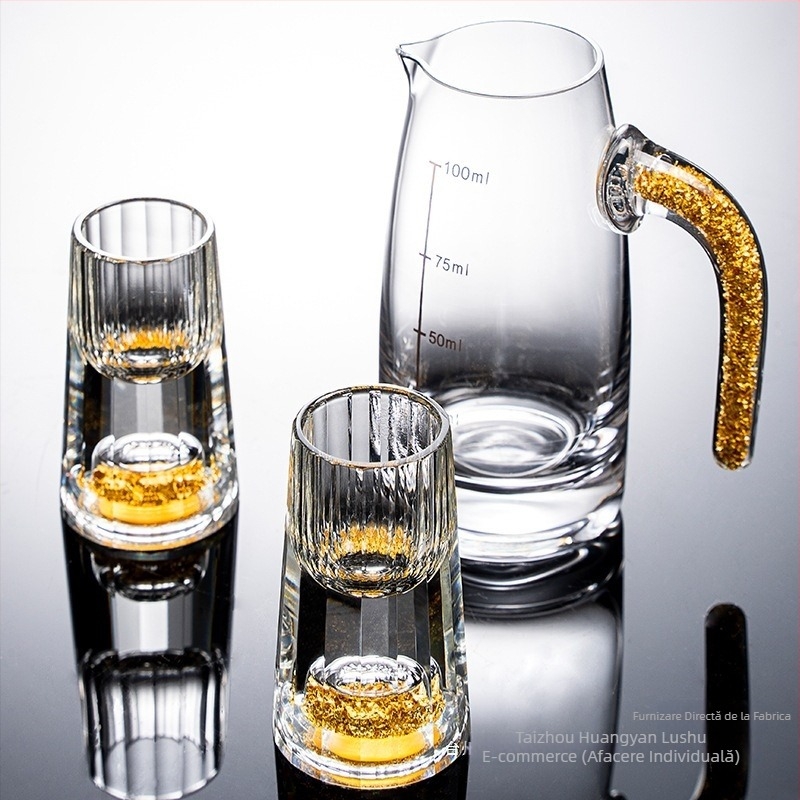 En-gros, pahar de vin alb din folie de aur, sticlă de cristal, uz casnic, dimensiuni mici, cupă Bullet dintr-o singură bucată, stil chinezesc, cupă de vin Yipin Jiangshan Jinshan