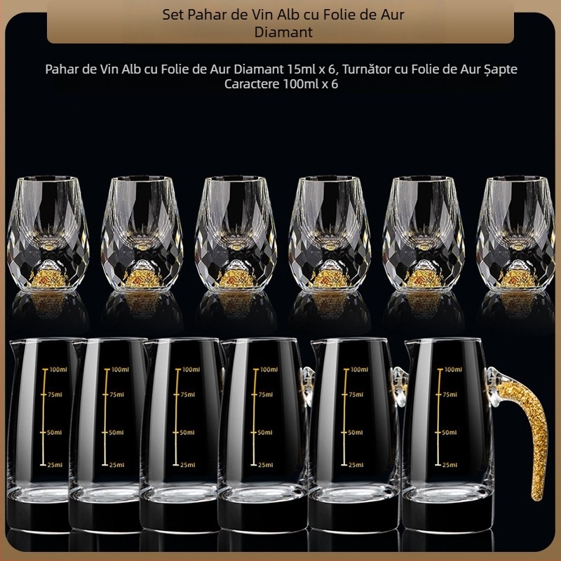 En-gros, pahar de vin alb din folie de aur, sticlă de cristal, uz casnic, dimensiuni mici, cupă Bullet dintr-o singură bucată, stil chinezesc, cupă de vin Yipin Jiangshan Jinshan