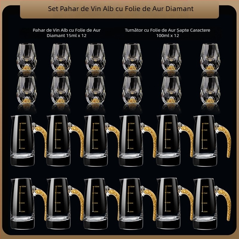 En-gros, pahar de vin alb din folie de aur, sticlă de cristal, uz casnic, dimensiuni mici, cupă Bullet dintr-o singură bucată, stil chinezesc, cupă de vin Yipin Jiangshan Jinshan