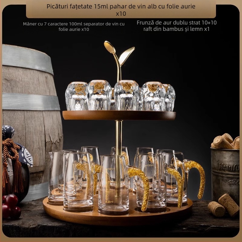 En-gros, pahar de vin alb din folie de aur, sticlă de cristal, uz casnic, dimensiuni mici, cupă Bullet dintr-o singură bucată, stil chinezesc, cupă de vin Yipin Jiangshan Jinshan