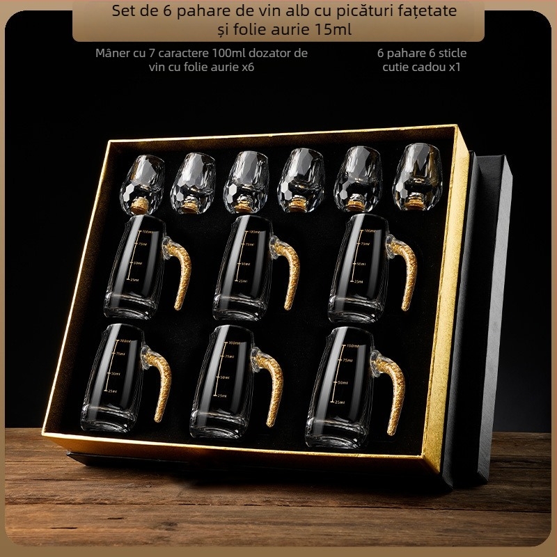 En-gros, pahar de vin alb din folie de aur, sticlă de cristal, uz casnic, dimensiuni mici, cupă Bullet dintr-o singură bucată, stil chinezesc, cupă de vin Yipin Jiangshan Jinshan