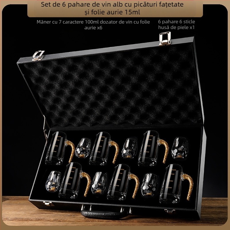 En-gros, pahar de vin alb din folie de aur, sticlă de cristal, uz casnic, dimensiuni mici, cupă Bullet dintr-o singură bucată, stil chinezesc, cupă de vin Yipin Jiangshan Jinshan