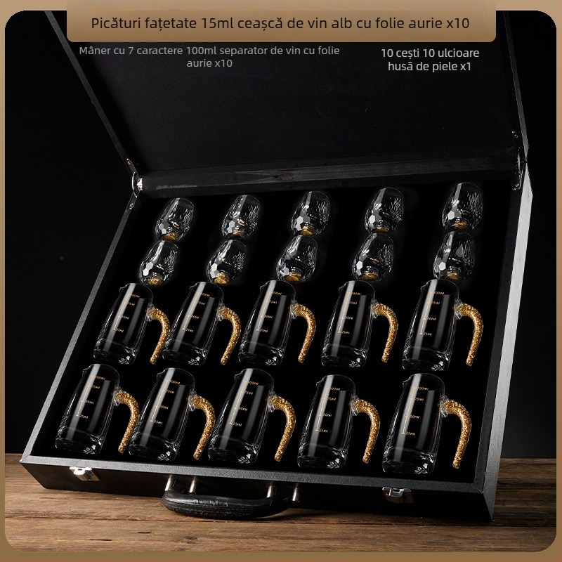 En-gros, pahar de vin alb din folie de aur, sticlă de cristal, uz casnic, dimensiuni mici, cupă Bullet dintr-o singură bucată, stil chinezesc, cupă de vin Yipin Jiangshan Jinshan