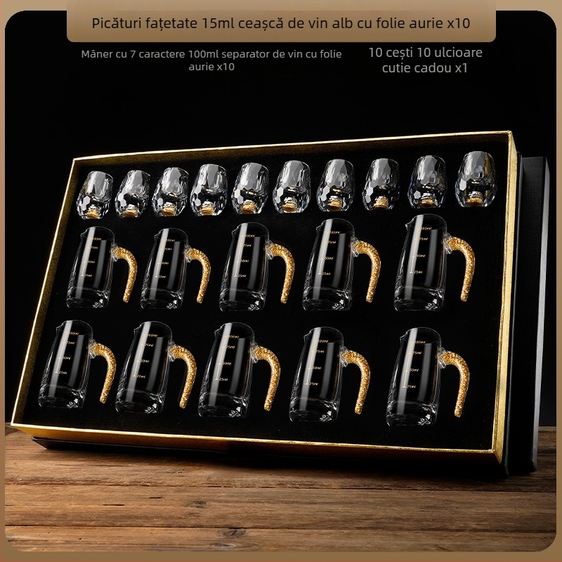 En-gros, pahar de vin alb din folie de aur, sticlă de cristal, uz casnic, dimensiuni mici, cupă Bullet dintr-o singură bucată, stil chinezesc, cupă de vin Yipin Jiangshan Jinshan