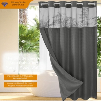 Perdea de duș Waffle, dublu strat, inel mare, poliester, impermeabilă, perdea de baie, perdea despărțitoare pentru baie, impermeabilă și rezistentă la mucegai