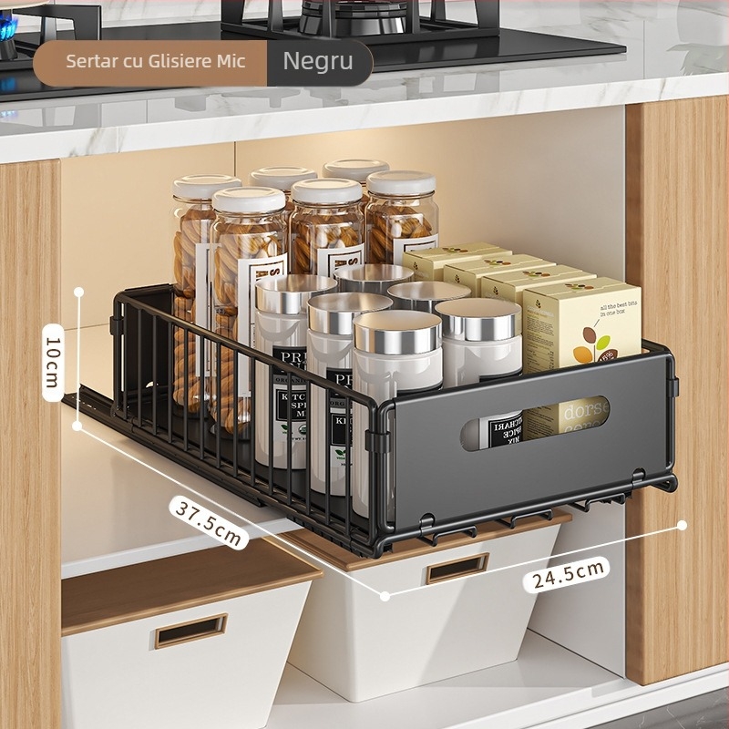 Raft de depozitare pentru chiuvetă de bucătărie, coș extensibil, dublu strat, raft de depozitare pentru sticle de gustări cu condimente, raft pentru dulap