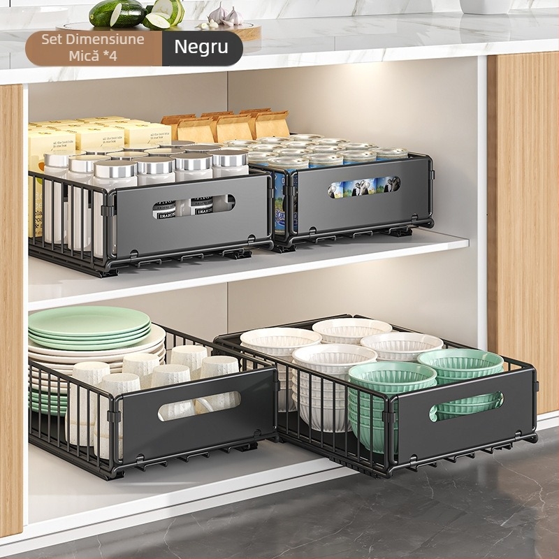 Raft de depozitare pentru chiuvetă de bucătărie, coș extensibil, dublu strat, raft de depozitare pentru sticle de gustări cu condimente, raft pentru dulap