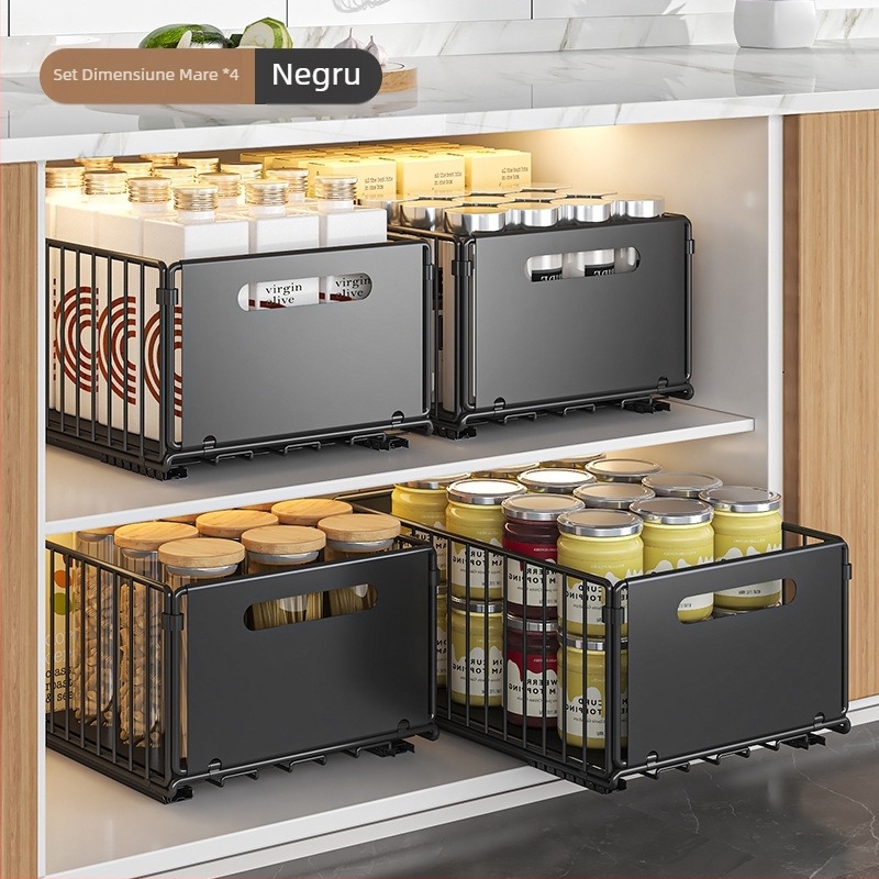 Raft de depozitare pentru chiuvetă de bucătărie, coș extensibil, dublu strat, raft de depozitare pentru sticle de gustări cu condimente, raft pentru dulap