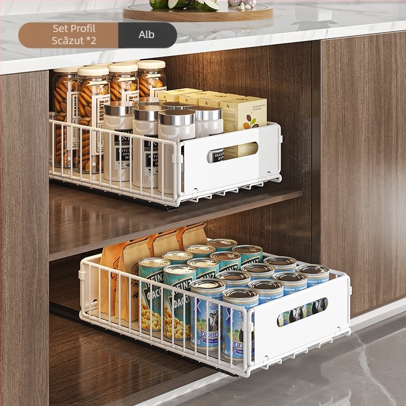 Raft de depozitare pentru chiuvetă de bucătărie, coș extensibil, dublu strat, raft de depozitare pentru sticle de gustări cu condimente, raft pentru dulap