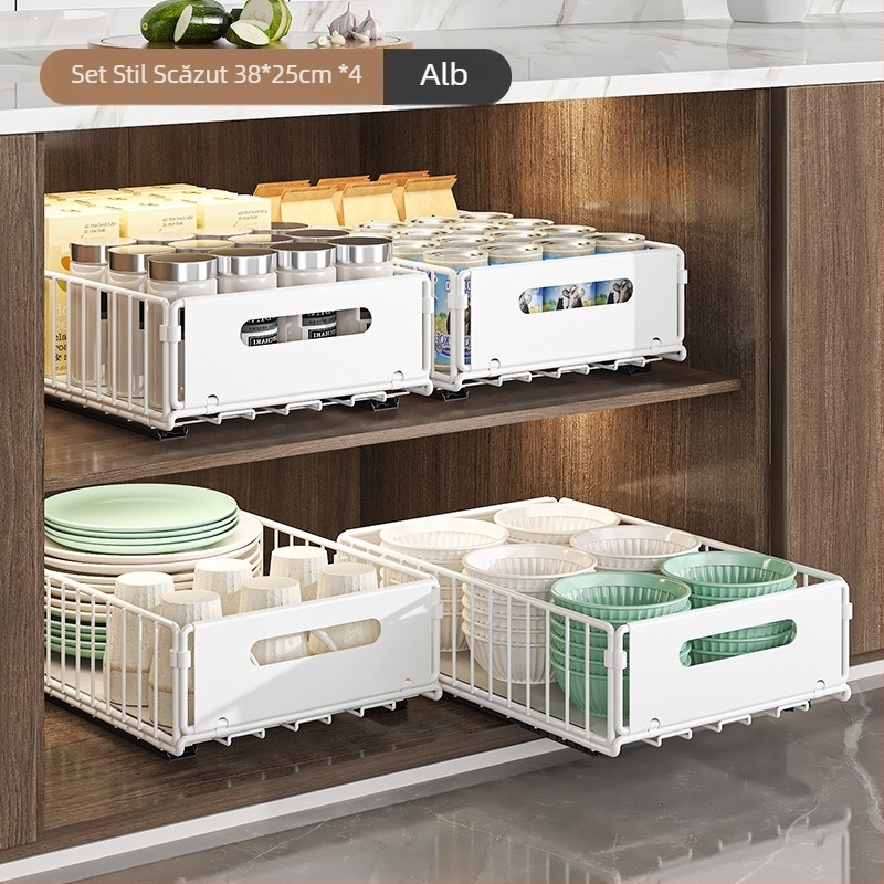 Raft de depozitare pentru chiuvetă de bucătărie, coș extensibil, dublu strat, raft de depozitare pentru sticle de gustări cu condimente, raft pentru dulap