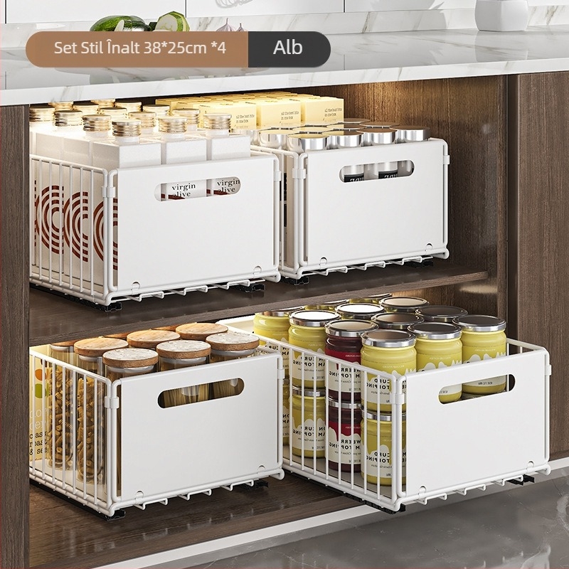 Raft de depozitare pentru chiuvetă de bucătărie, coș extensibil, dublu strat, raft de depozitare pentru sticle de gustări cu condimente, raft pentru dulap