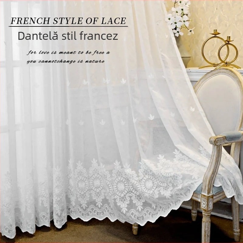 En-gros, perdea de fereastră din dantelă franceză, perdea semi-umbrită pentru living, dormitor, perdea romantică din dantelă albă pentru balcon