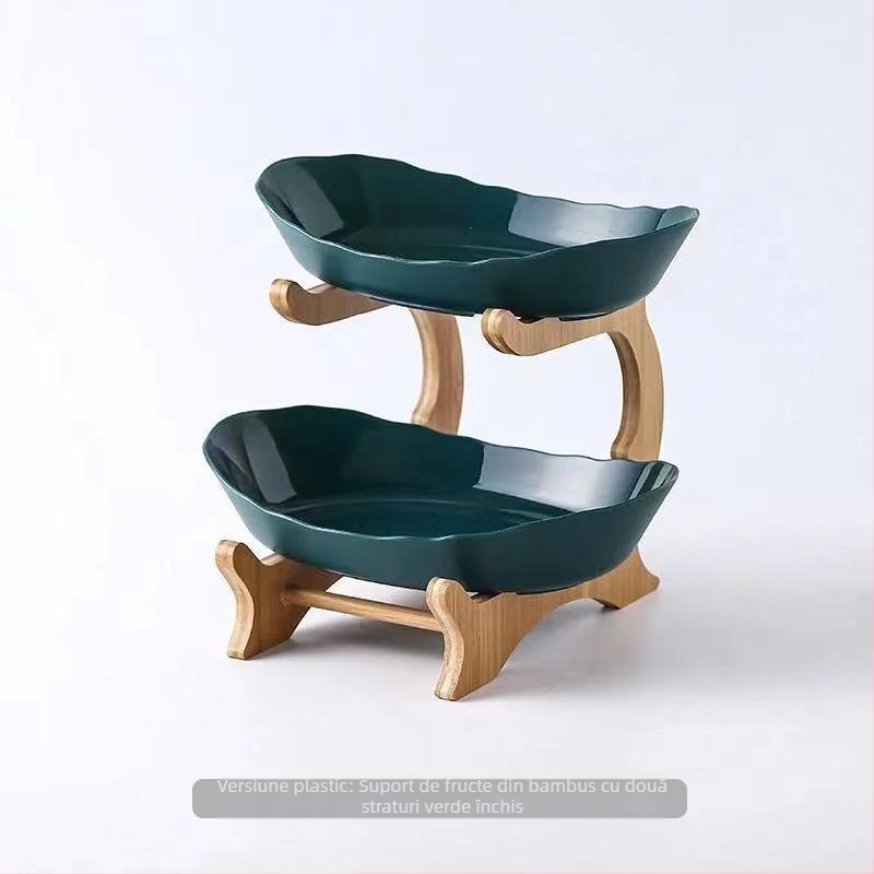 Farfurie creativă cu trei straturi, mai multe straturi, pentru fructe uscate, ceramică europeană, farfurie din lemn de bambus, raft pentru gustări de uz casnic, tavă pentru bomboane, coș cu fructe