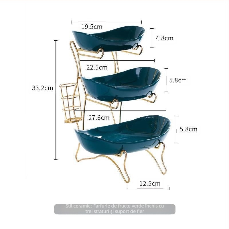 Farfurie creativă cu trei straturi, mai multe straturi, pentru fructe uscate, ceramică europeană, farfurie din lemn de bambus, raft pentru gustări de uz casnic, tavă pentru bomboane, coș cu fructe