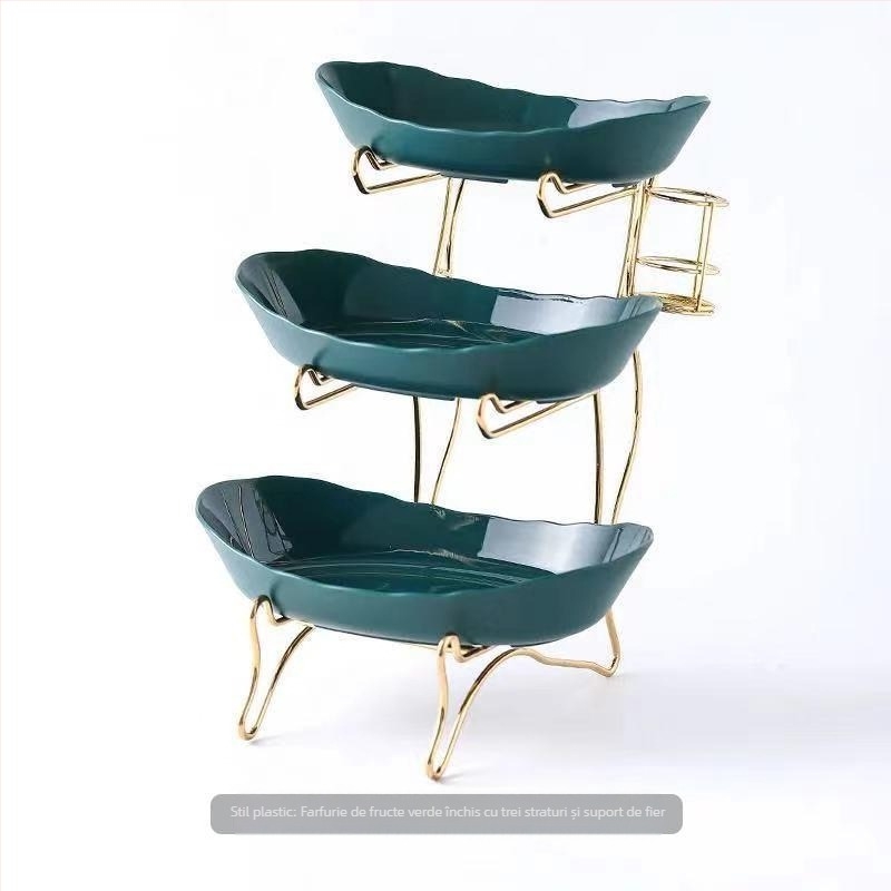 Farfurie creativă cu trei straturi, mai multe straturi, pentru fructe uscate, ceramică europeană, farfurie din lemn de bambus, raft pentru gustări de uz casnic, tavă pentru bomboane, coș cu fructe