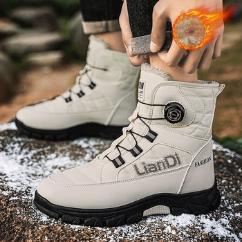 Cizme de zăpadă pentru bărbați, cizme de iarnă noi, cizme înalte din bumbac, căptușite cu fleece, îngroșate și calde, cataramă pivotantă, antiderapante, pantofi din bumbac rezistenți la uzură