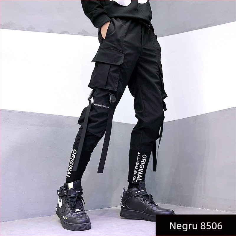 Pantaloni brodați pentru bărbați, nou-veniți, Diablo, la modă, cu buzunare mari, panglică, largi, pantaloni harem, hip-hop