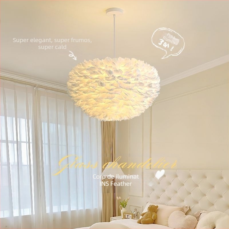 Candelabru cu pene, stil nordic, modern, minimalist, personalizat, creativ, pentru sufragerie, dormitor principal, lampă cu pene, candelabru în stil interior