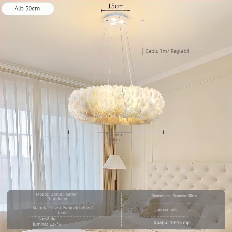 Candelabru cu pene, stil nordic, modern, minimalist, personalizat, creativ, pentru sufragerie, dormitor principal, lampă cu pene, candelabru în stil interior