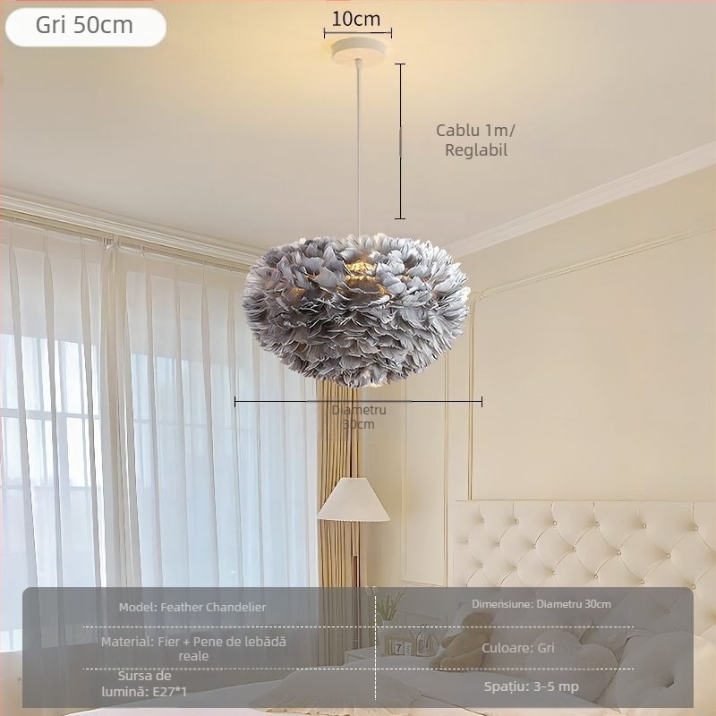 Candelabru cu pene, stil nordic, modern, minimalist, personalizat, creativ, pentru sufragerie, dormitor principal, lampă cu pene, candelabru în stil interior