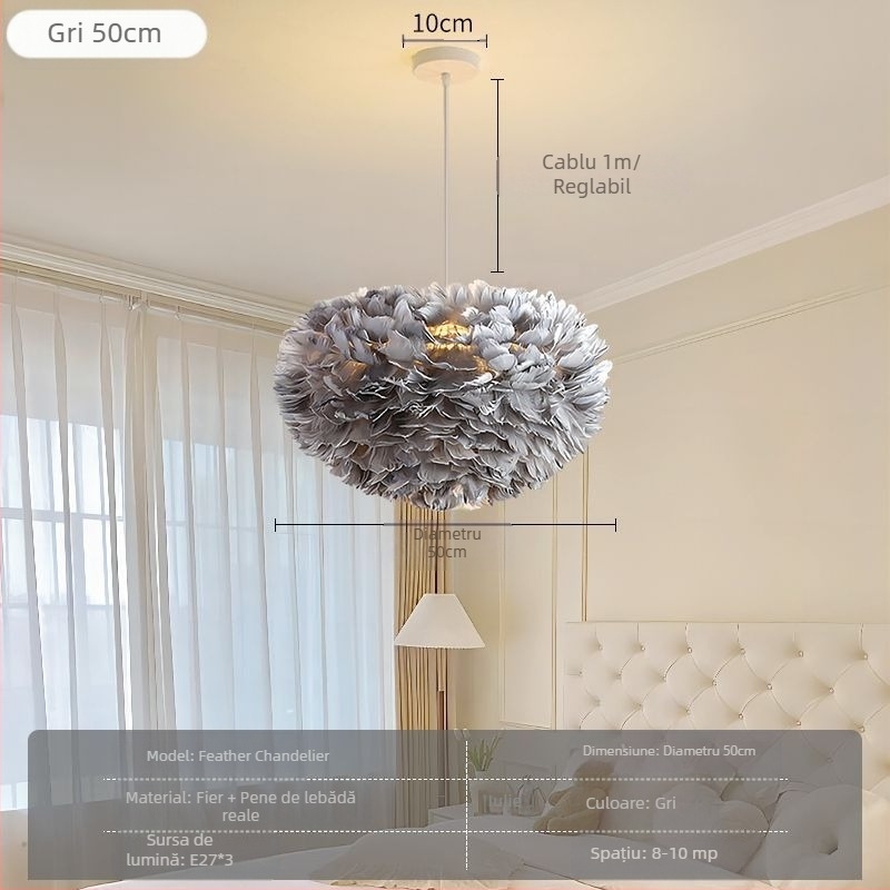 Candelabru cu pene, stil nordic, modern, minimalist, personalizat, creativ, pentru sufragerie, dormitor principal, lampă cu pene, candelabru în stil interior