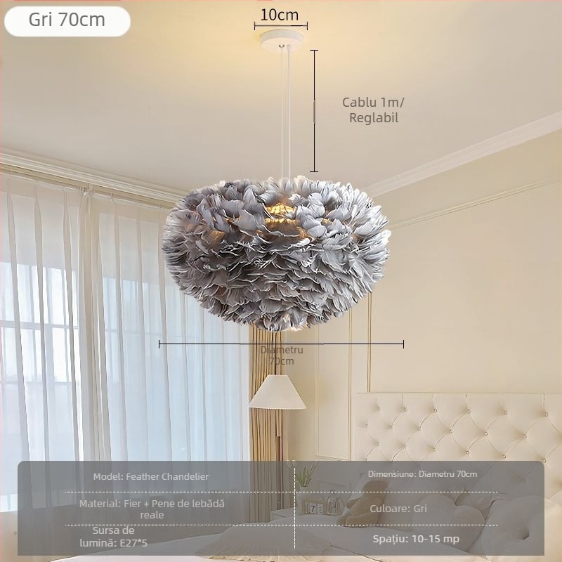 Candelabru cu pene, stil nordic, modern, minimalist, personalizat, creativ, pentru sufragerie, dormitor principal, lampă cu pene, candelabru în stil interior