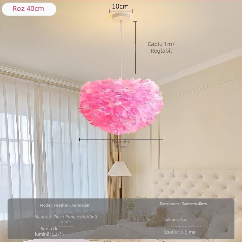 Candelabru cu pene, stil nordic, modern, minimalist, personalizat, creativ, pentru sufragerie, dormitor principal, lampă cu pene, candelabru în stil interior