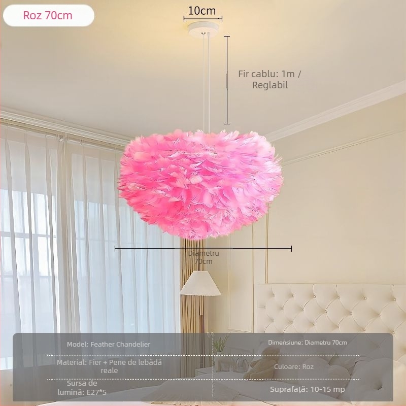 Candelabru cu pene, stil nordic, modern, minimalist, personalizat, creativ, pentru sufragerie, dormitor principal, lampă cu pene, candelabru în stil interior