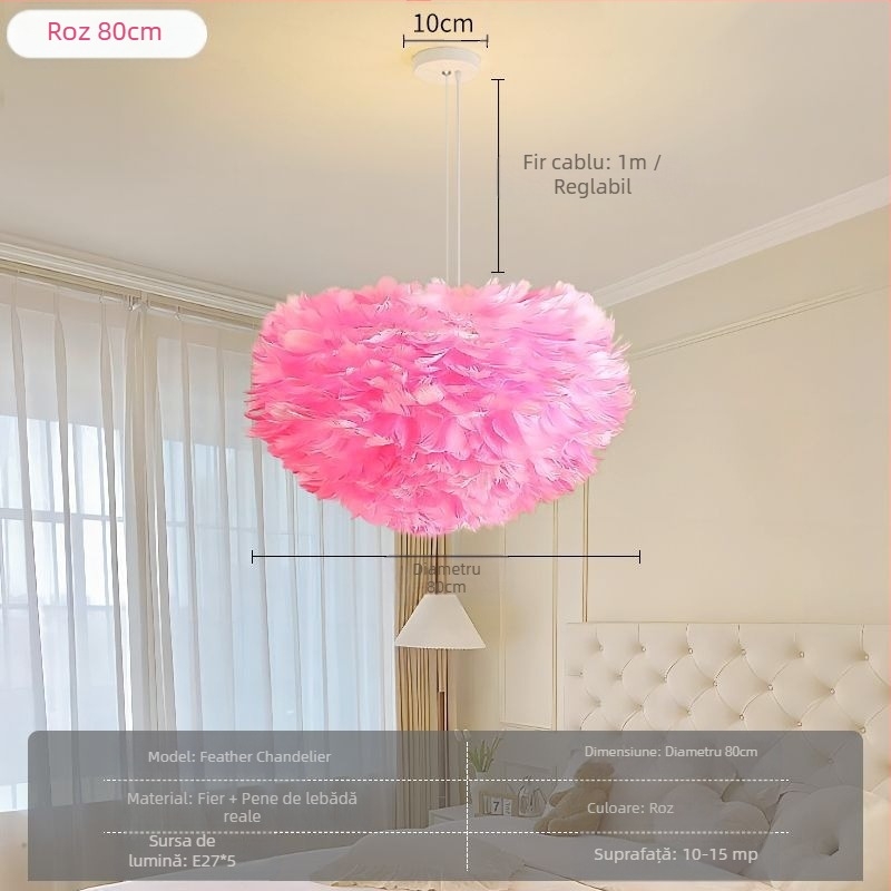 Candelabru cu pene, stil nordic, modern, minimalist, personalizat, creativ, pentru sufragerie, dormitor principal, lampă cu pene, candelabru în stil interior