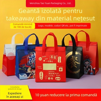 Geantă nețesută, geantă izolatoare personalizată de unică folosință pentru mâncare la pachet, ambalaj personalizat pentru catering, ceai cu lapte, geantă de mână autoetanșantă din folie de aluminiu