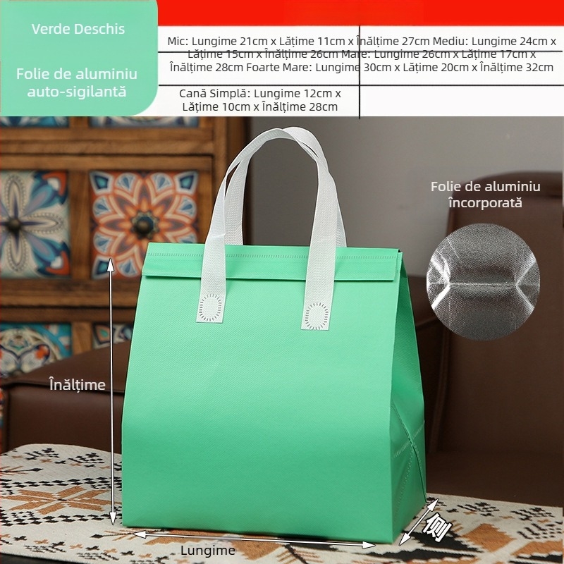 Geantă nețesută, geantă izolatoare personalizată de unică folosință pentru mâncare la pachet, ambalaj personalizat pentru catering, ceai cu lapte, geantă de mână autoetanșantă din folie de aluminiu