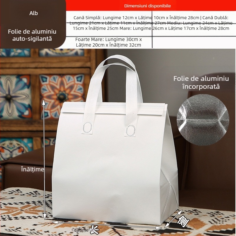 Geantă nețesută, geantă izolatoare personalizată de unică folosință pentru mâncare la pachet, ambalaj personalizat pentru catering, ceai cu lapte, geantă de mână autoetanșantă din folie de aluminiu