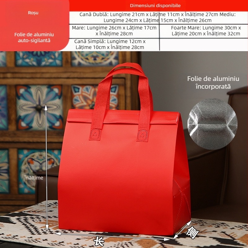 Geantă nețesută, geantă izolatoare personalizată de unică folosință pentru mâncare la pachet, ambalaj personalizat pentru catering, ceai cu lapte, geantă de mână autoetanșantă din folie de aluminiu