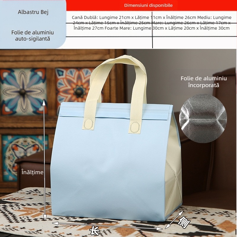 Geantă nețesută, geantă izolatoare personalizată de unică folosință pentru mâncare la pachet, ambalaj personalizat pentru catering, ceai cu lapte, geantă de mână autoetanșantă din folie de aluminiu