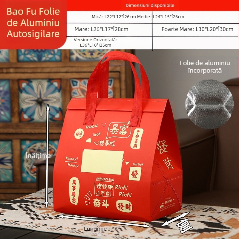 Geantă nețesută, geantă izolatoare personalizată de unică folosință pentru mâncare la pachet, ambalaj personalizat pentru catering, ceai cu lapte, geantă de mână autoetanșantă din folie de aluminiu