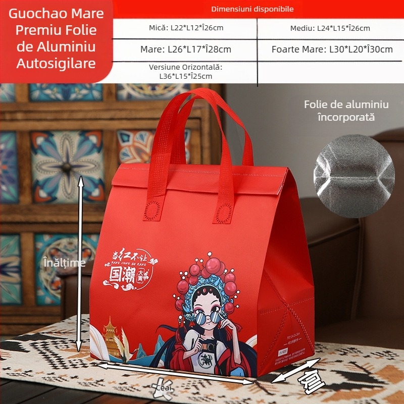 Geantă nețesută, geantă izolatoare personalizată de unică folosință pentru mâncare la pachet, ambalaj personalizat pentru catering, ceai cu lapte, geantă de mână autoetanșantă din folie de aluminiu