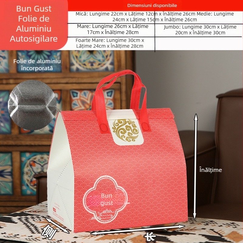 Geantă nețesută, geantă izolatoare personalizată de unică folosință pentru mâncare la pachet, ambalaj personalizat pentru catering, ceai cu lapte, geantă de mână autoetanșantă din folie de aluminiu
