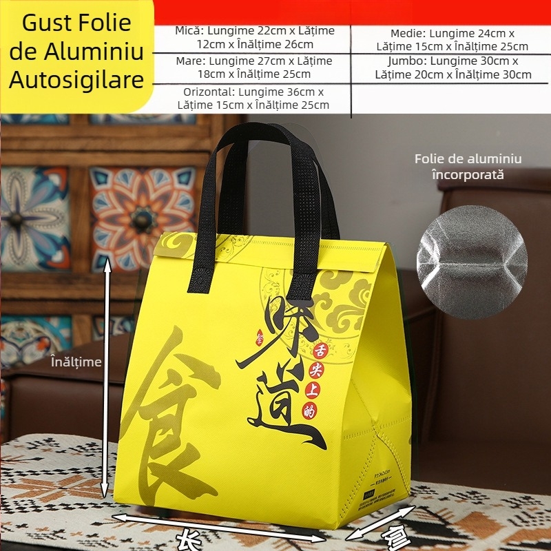 Geantă nețesută, geantă izolatoare personalizată de unică folosință pentru mâncare la pachet, ambalaj personalizat pentru catering, ceai cu lapte, geantă de mână autoetanșantă din folie de aluminiu