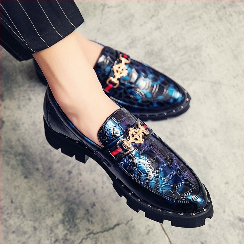 Pantofi din piele pentru bărbați, model crocodil transfrontalier, stil coreean, la modă, versatil, strălucitor, pantofi pentru bărbați, casual britanic, fără slip-on, stilist de coafură