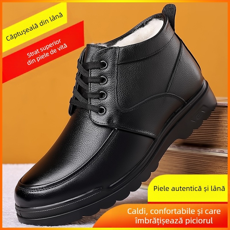 Pantofi de bumbac pentru bărbați, pantofi de iarnă căptușiți cu fleece, caldi, din bumbac, cizme de zăpadă din piele, de top, pentru bărbați, pantofi de vârstă mijlocie și bătrâni