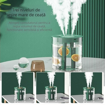 Umidificator de aer cu volum mare de ceață, spray silențios, trei duze, umidificator de birou de mare capacitate, difuzor de aromă, hidratant